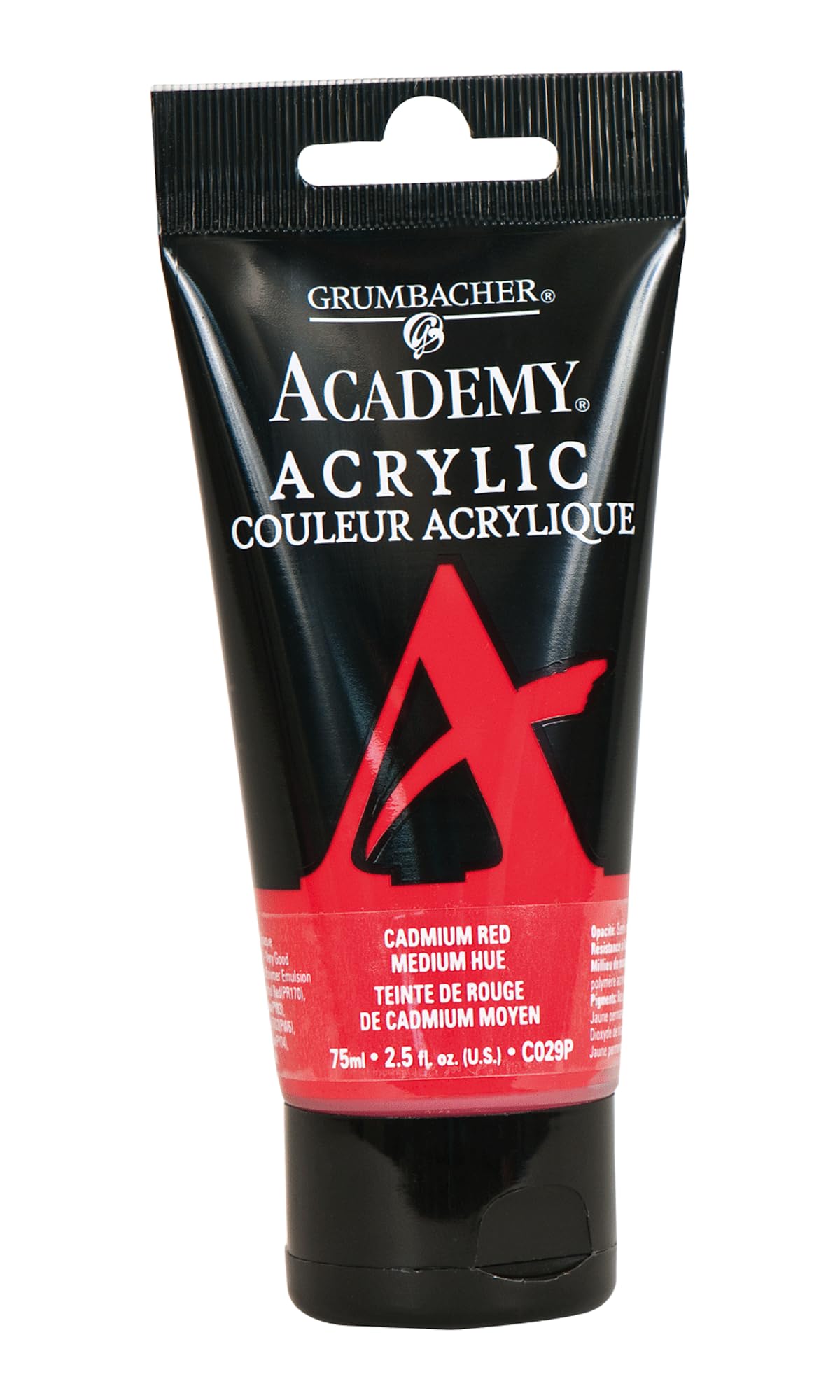 GRUMBACHER Academy Acrylic Paint, 75ml/2.5 Ounce Plastic Tube, Cadmium Red Medium Hue (C029P), 2.50 Fl Oz (Pack of 1)