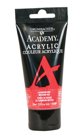 GRUMBACHER Academy Acrylic Paint, 75ml/2.5 Ounce Plastic Tube, Cadmium Red Medium Hue (C029P), 2.50 Fl Oz (Pack of 1)