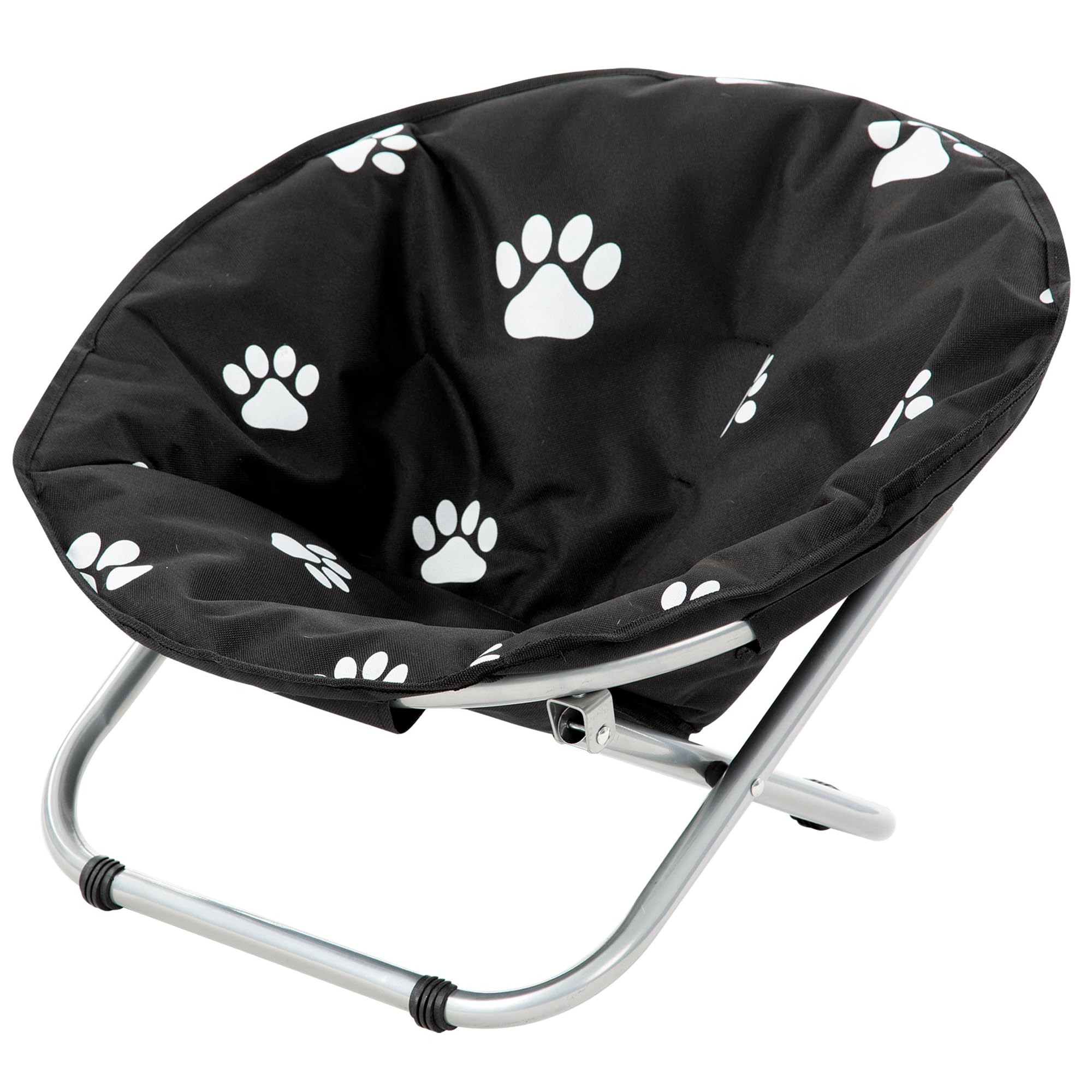 Etna Products Round Pet Bed: Comfortable Elevated Cat Bed with Paw Print Cushion - Black & White Water Resistant Papasan Chair for Small Dogs