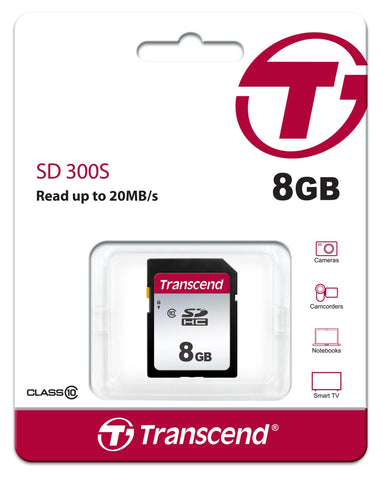 Transcend SDC300S 8GB SDHC SD Card, Compatible with Legacy DSLRs, Trail Cameras, Digital Camcorders & Audio Recorders, Up to 20MB/s, Full HD Video Support, Class 10 Stable Performance Memory Card