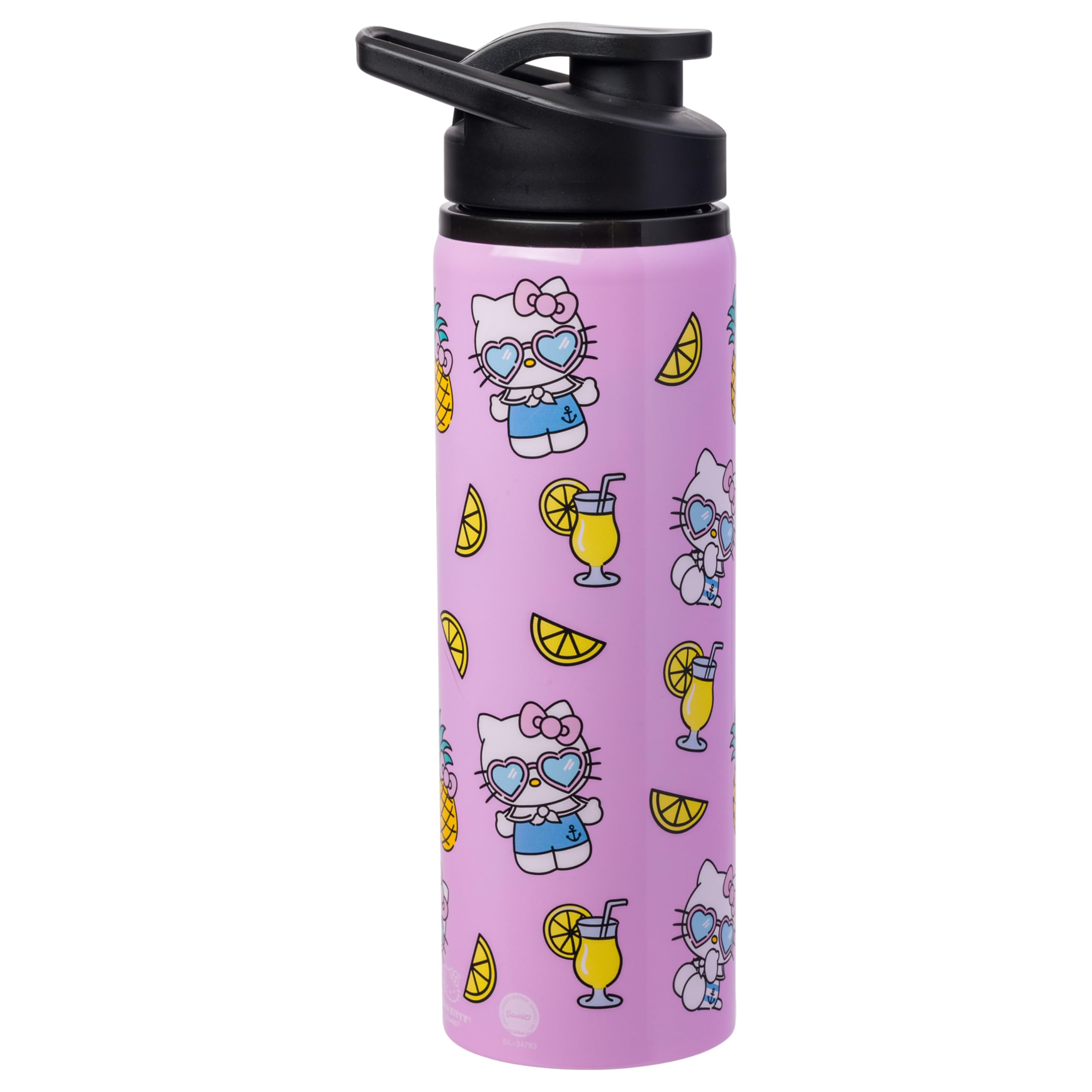 Silver Buffalo Sanrio Hello Kitty Summer Pineapples And Lemonade Stainless Steel Water Bottle, 25 Ounces