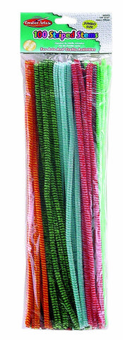 Creative Arts by Charles Leonard Chenille Stems with Stripes, 6 MM x 12 Inch, Assorted Colors, 100/Bag (65695)