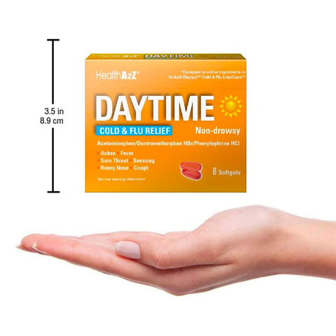 HealthA2Z® Daytime | Cold & Flu Medicine | Powerful Multi-Symptom Daytime Relief | 8 Count (Pack of 24) | 192 Softgels Total | Value Pack