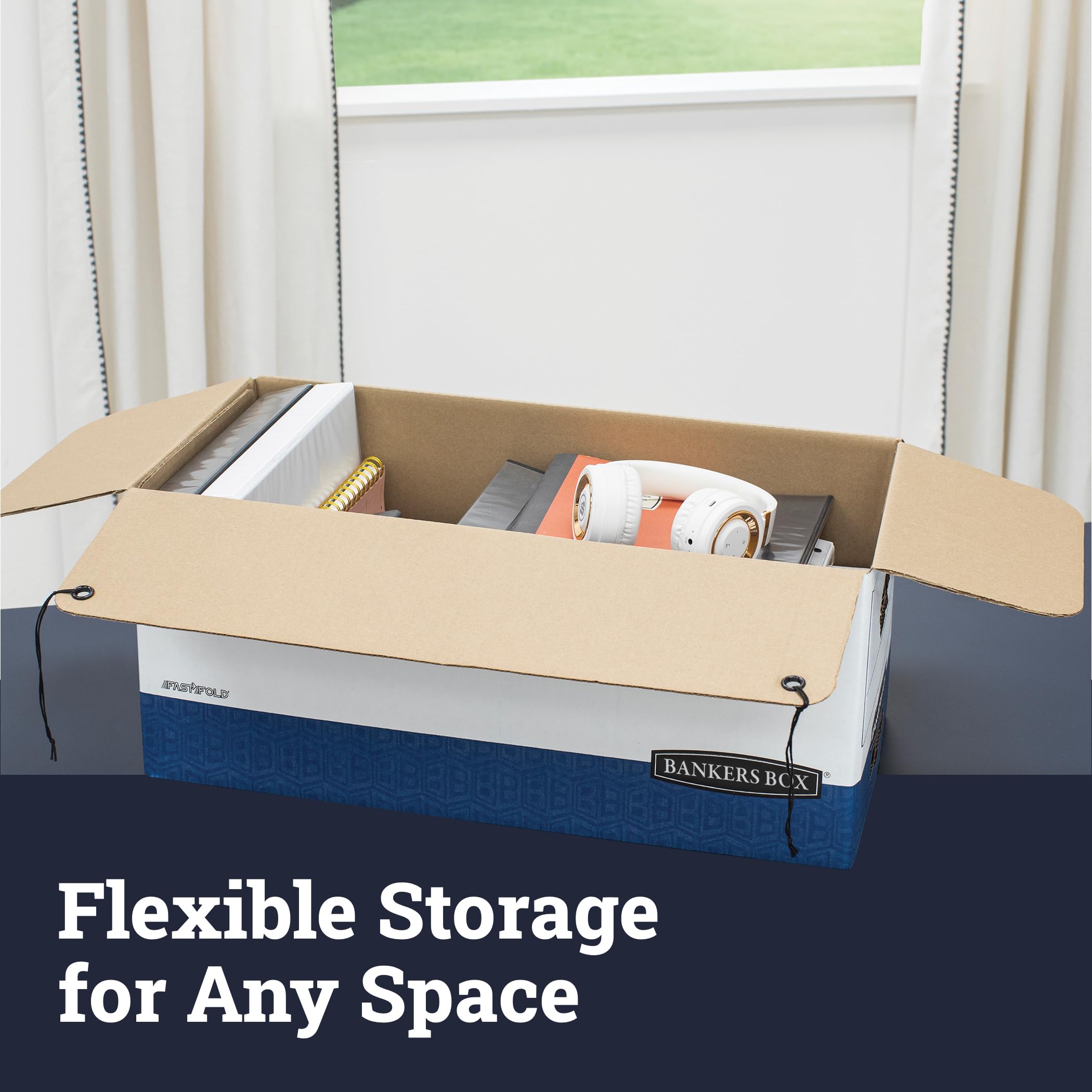 Bankers Box 12-Pack Heavy-Duty String & Button File Storage Box, FastFold Assembly, Letter, STOR/FILE, (00011)