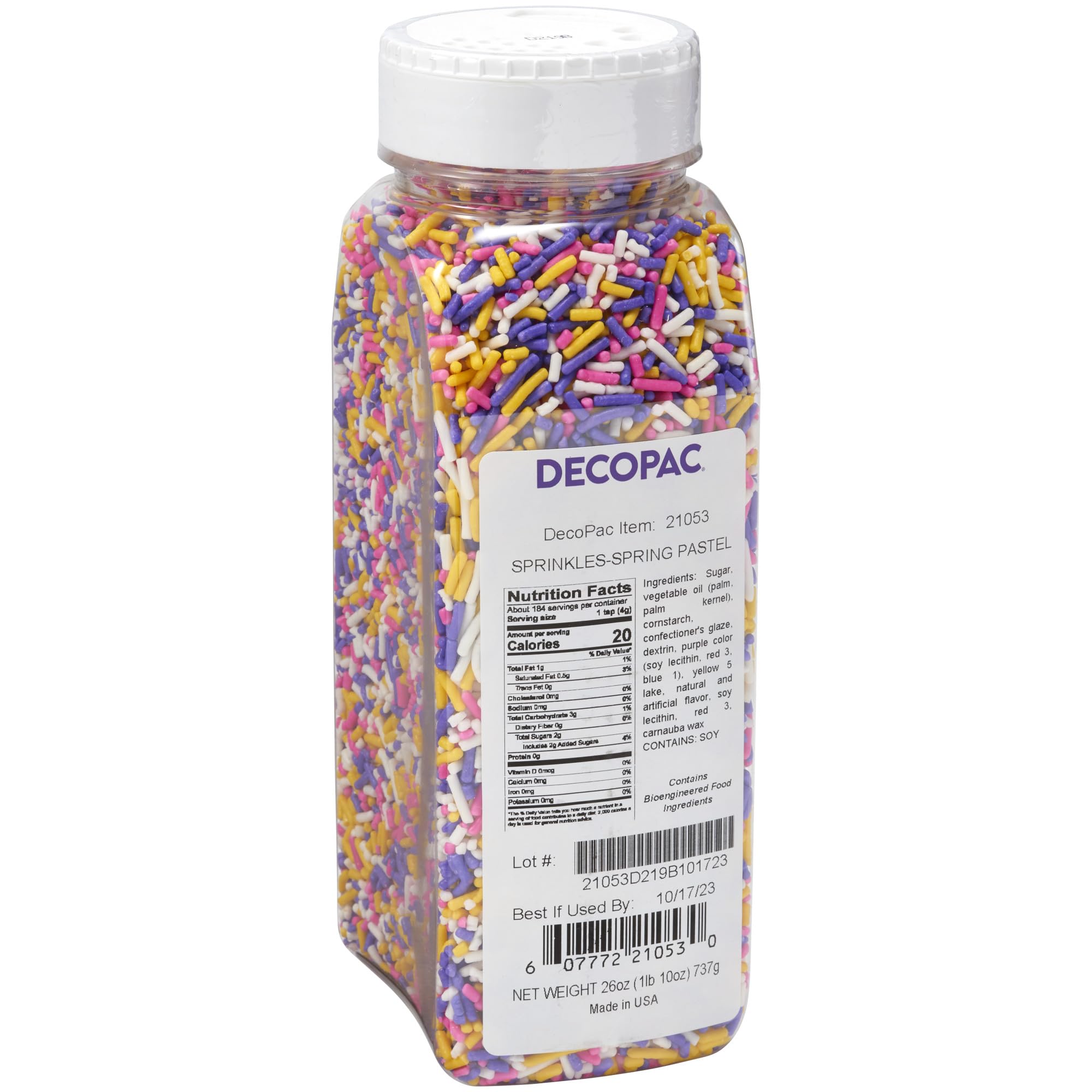 DecoPac Pastel Rainbow Sprinkles | Extra Large 26oz Pack | Cake Sprinkle Mix, Fancy Sprinkles For Cake Decorating, Handheld Container, Candy Sprinkles, Spring Cake Sprinkles - Pink, Purple, Yellow & White