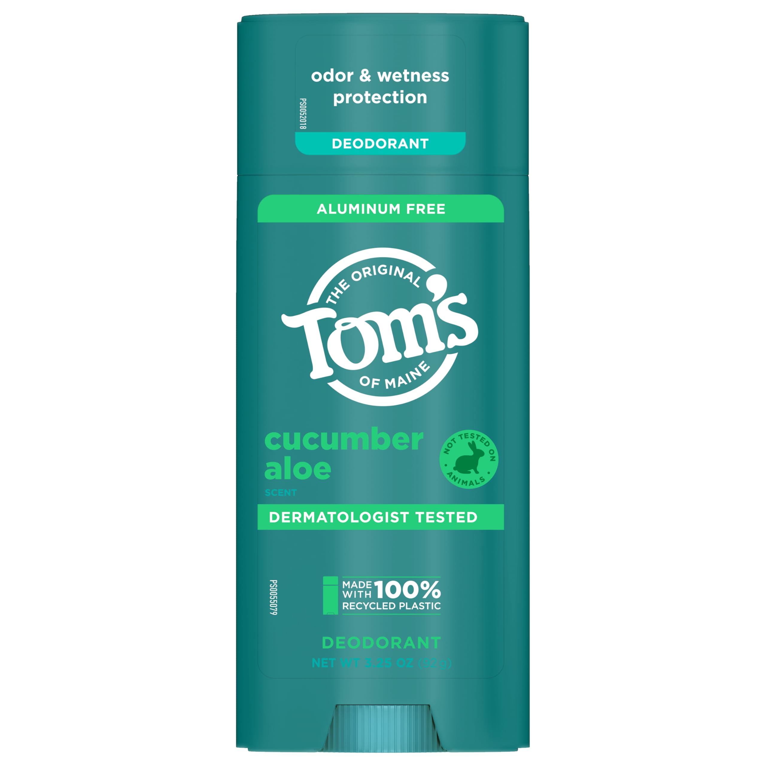 Tom’s of Maine Cucumber Aloe Aluminum Free Natural Deodorant For Women & Men | Goes on Clear | Odor & Wetness Protection | Naturally Derived and Moisture-Locking Ingredients | 3.25 oz