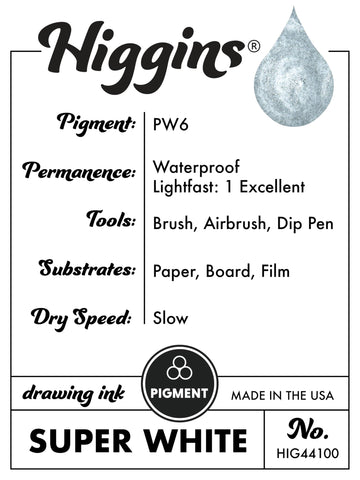 Higgins Super White Pigmented Drawing Ink - for Artists and Students - 1 oz. Glass Bottle (HIG44100)