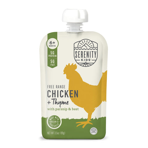 Serenity Kids 6+ Months Baby Food Pouches - Protein-Rich Puree - Veggie-First Organic Baby Food Blend - On-the-Go Toddler Meal Pouch - Chicken & Thyme - 3.5 Oz, Pack of 1