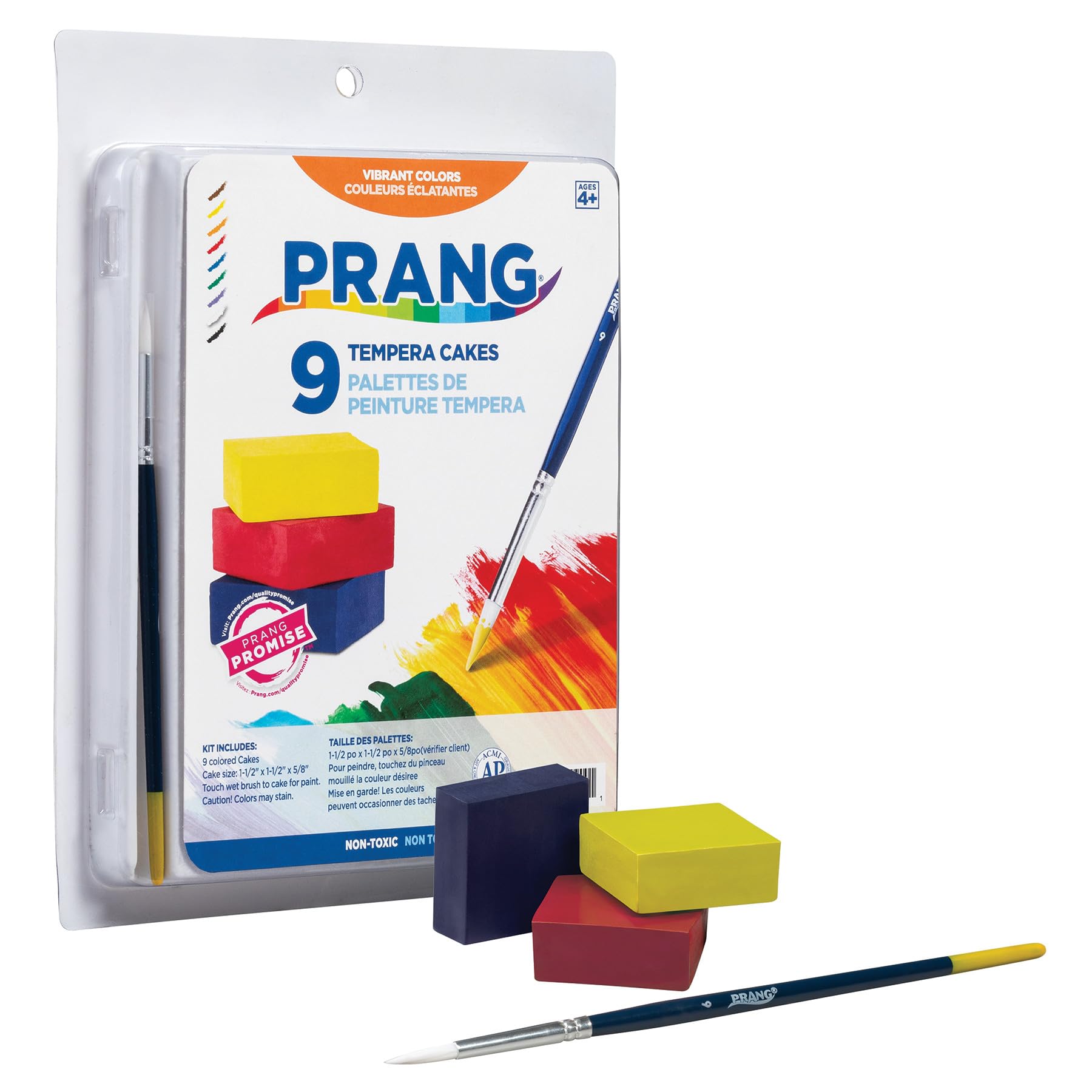 Prang Tempera Cake Set With Brush, 9 Assorted Colors, 1 Count