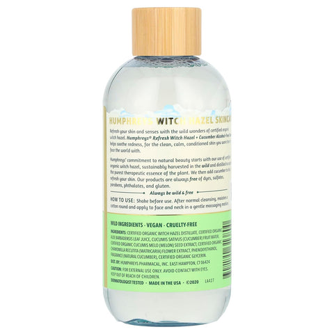 Humphreys Refresh Witch Hazel with Cucumber Alcohol-Free Toner, Clear, 8 Oz (Pack of 1)