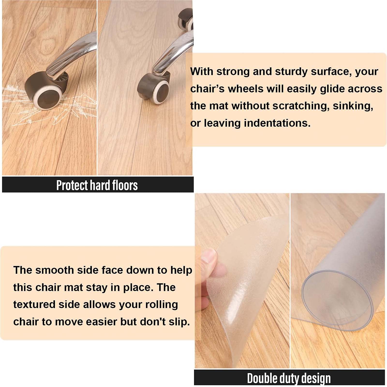 AiBOB Office Chair Mat for Hardwood Floor, 36 X 48 inches, Hard Floor Chair Mats Under Computer Desk, Easy Glide for Rolling Chairs