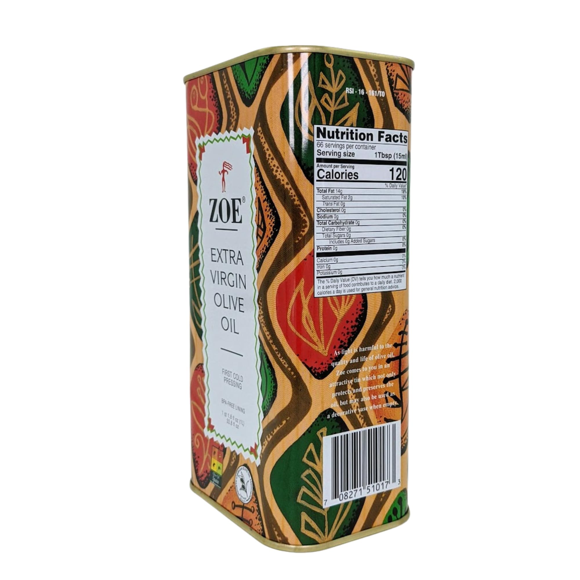 ZOE Extra Virgin Olive Oil 1L (33.8 fl oz) | Freshly Harvested, First Cold-Pressed Spanish EVOO | High Polyphenol, Hand-Selected Olives from Spain | Fruity Flavor, Rich Aroma | BPA-Free Tin