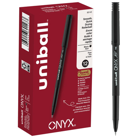 uniball Onyx Rollerball Pens, Fine Point (0.7mm), Black, 12 Pack