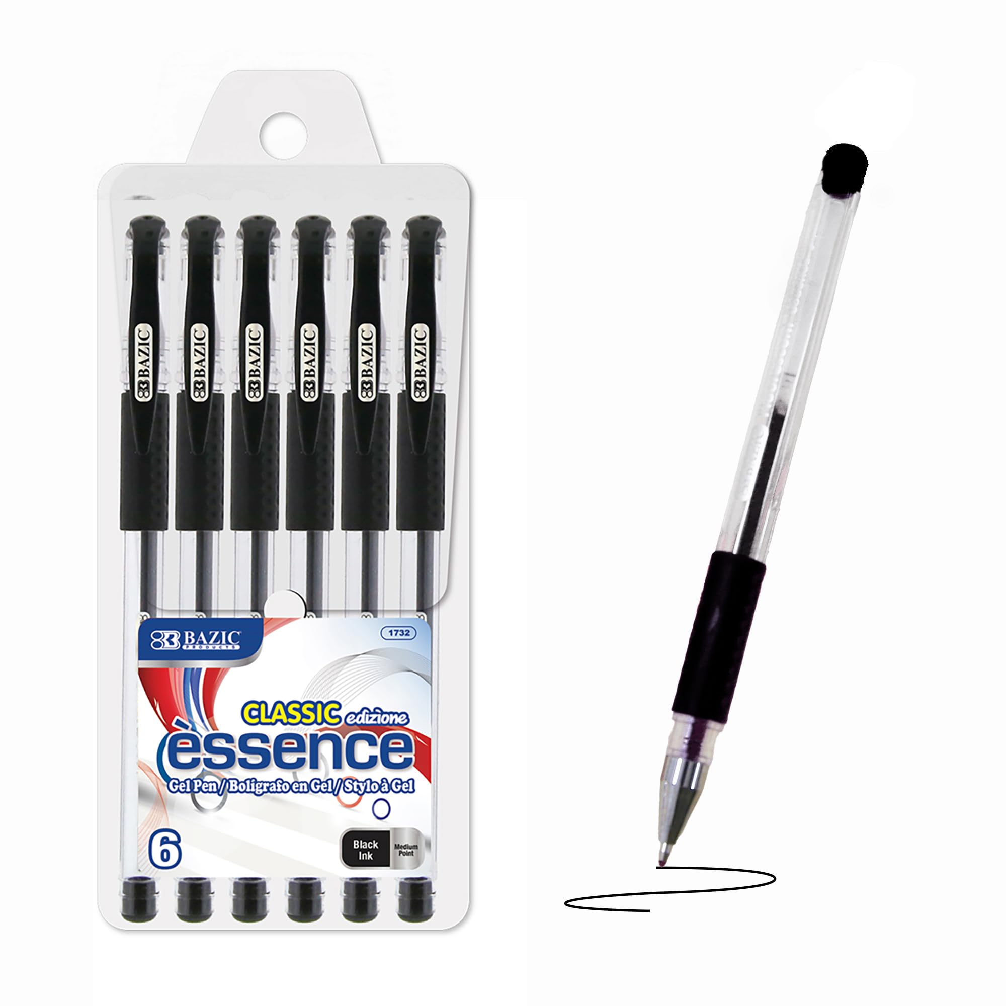 BAZIC Essence Black Gel-Pen with Cushion Grip, 6/Pack (1732-12P)