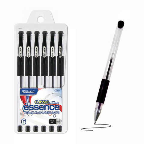 BAZIC Essence Black Gel-Pen with Cushion Grip, 6/Pack (1732-12P)