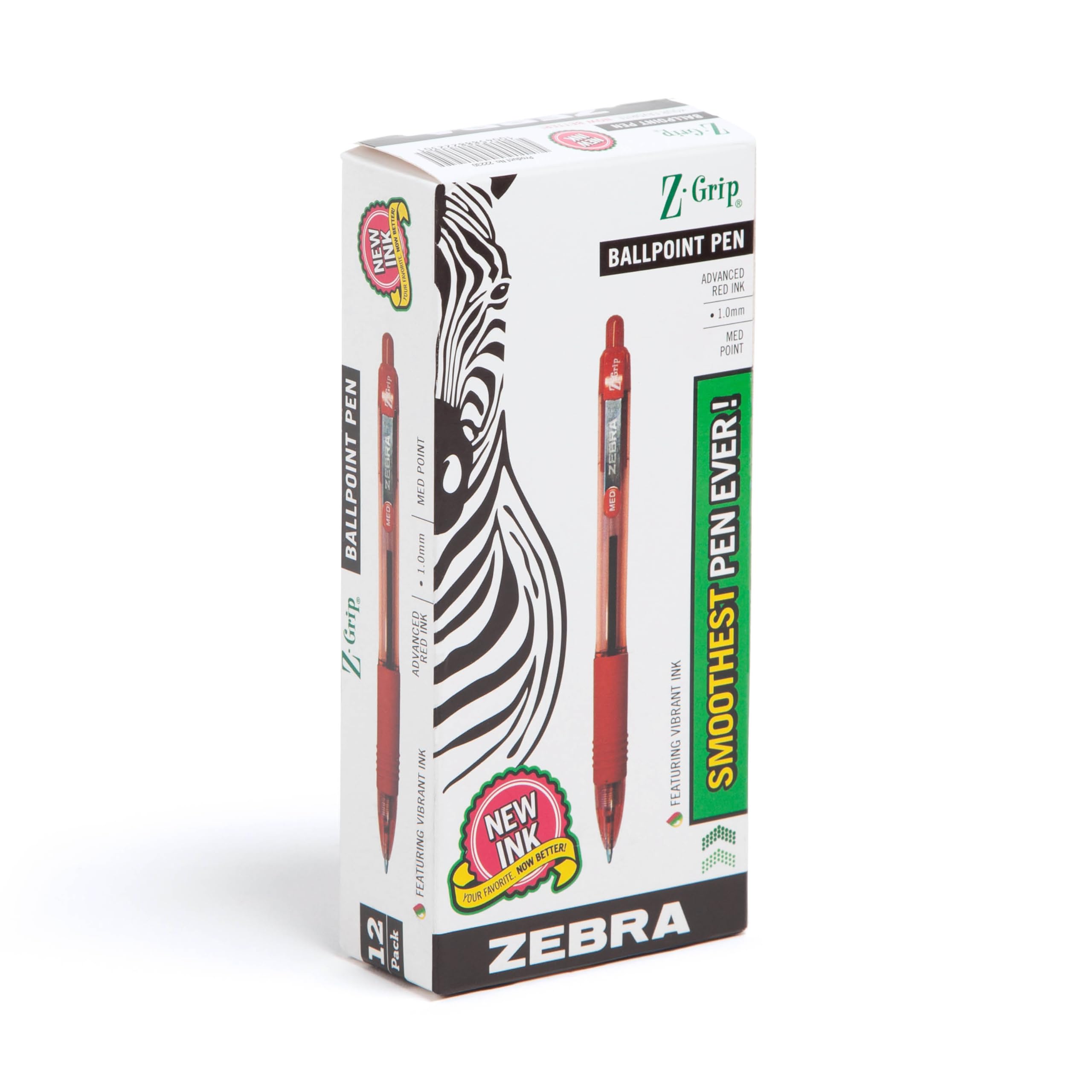 Zebra Pen Z-Grip Retractable Ballpoint Pen, Smooth-Flowing Red Ink, 1.0mm Medium Point, School & Office Supplies, Ideal for Note-Taking, Journal and Planner Use, 12-Pack (22230)