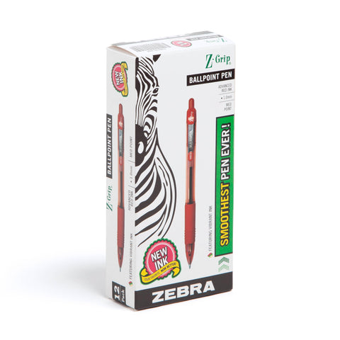 Zebra Pen Z-Grip Retractable Ballpoint Pen, Smooth-Flowing Red Ink, 1.0mm Medium Point, School & Office Supplies, Ideal for Note-Taking, Journal and Planner Use, 12-Pack (22230)