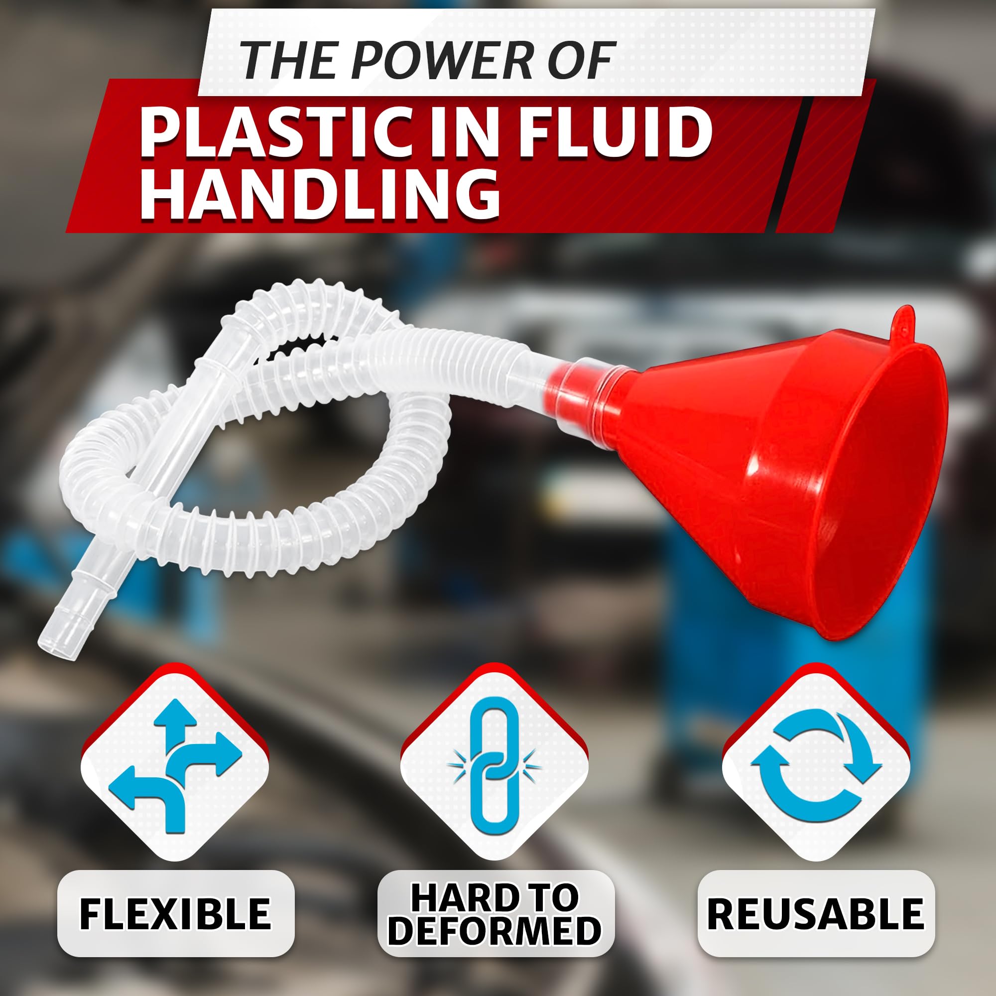 3'' Wide 23'' Long Funnel with Hose – Flexible, Reusable, No Leak Design Featuring Elastic Long Hose | Long Funnel for Transmission Fluid for Oil, Gas, Coolant, Automotive and Garage Applications