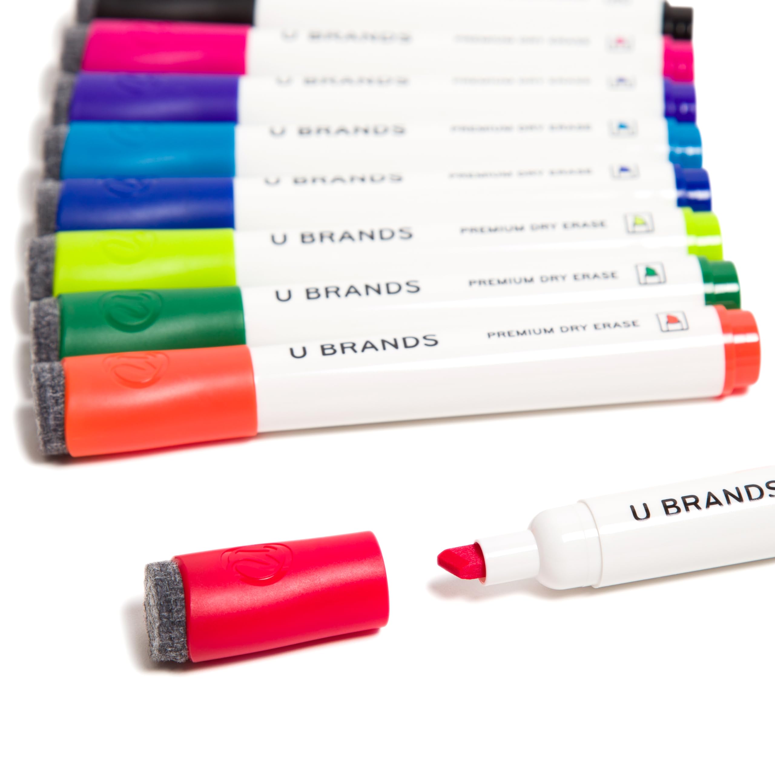 U Brands Fine Tip Dry Erase Markers with Eraser, Whiteboard Markers with Chisel Tip, Low Odor, Assorted Colors, Set of 48