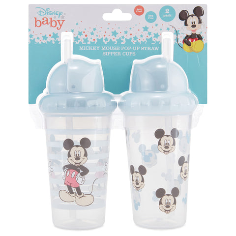 Disney Toddler Sippy Cups for Boys and Girls | 10 Ounce Sippy Cup Pack of Two with Straw and Lid | Durable Blue Leak Proof Travel Water Bottle for Toddlers