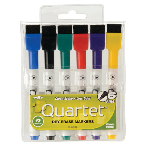 Quartet Magnetic Dry Erase Markers, Fine Point, ReWritables, Mini, Magnetic, Assorted Colors, 6 Pack (51-659312Q)