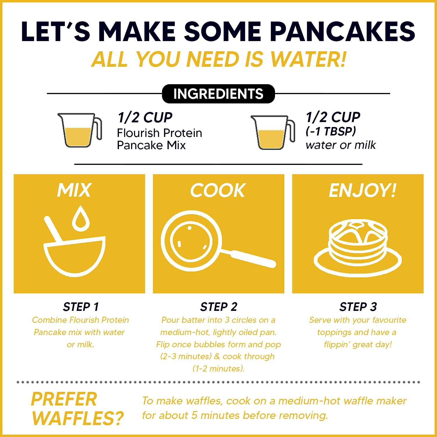 Flourish - Protein Pancake & Waffle Mix, Whey Protein Isolate & Flax Seed, Non-GMO, No Added Sugar, Superfood, High Protein & Fiber, Just Add Water - Buttermilk, 16oz