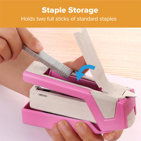 Bostitch Office InCourage Spring-Powered Compact Stapler, 3-in-1, Plastic, Half Strip, 20 Sheet Capacity, BCA Pink (1588)