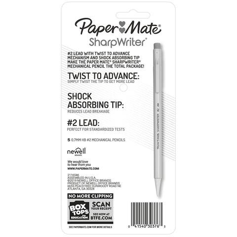 Paper Mate® SharpWriter® Mechanical Pencils, 0.7 mm, Yellow Barrel, Pack of 5 Pencils