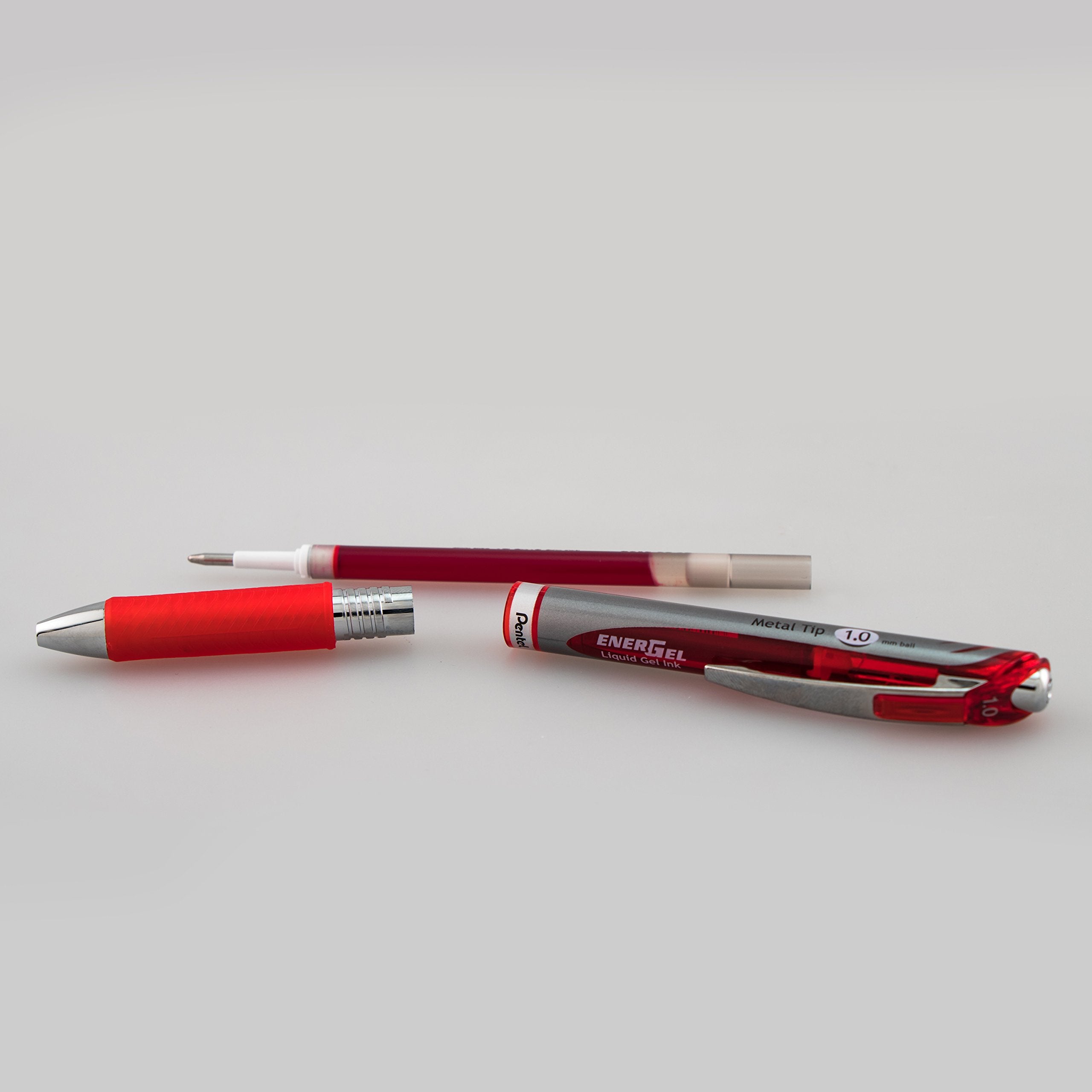 Pentel EnerGel RTX Retractable Liquid Gel Pen, Bold Line, Metal Tip, Red Ink 2-Pack (BL80BP2B)