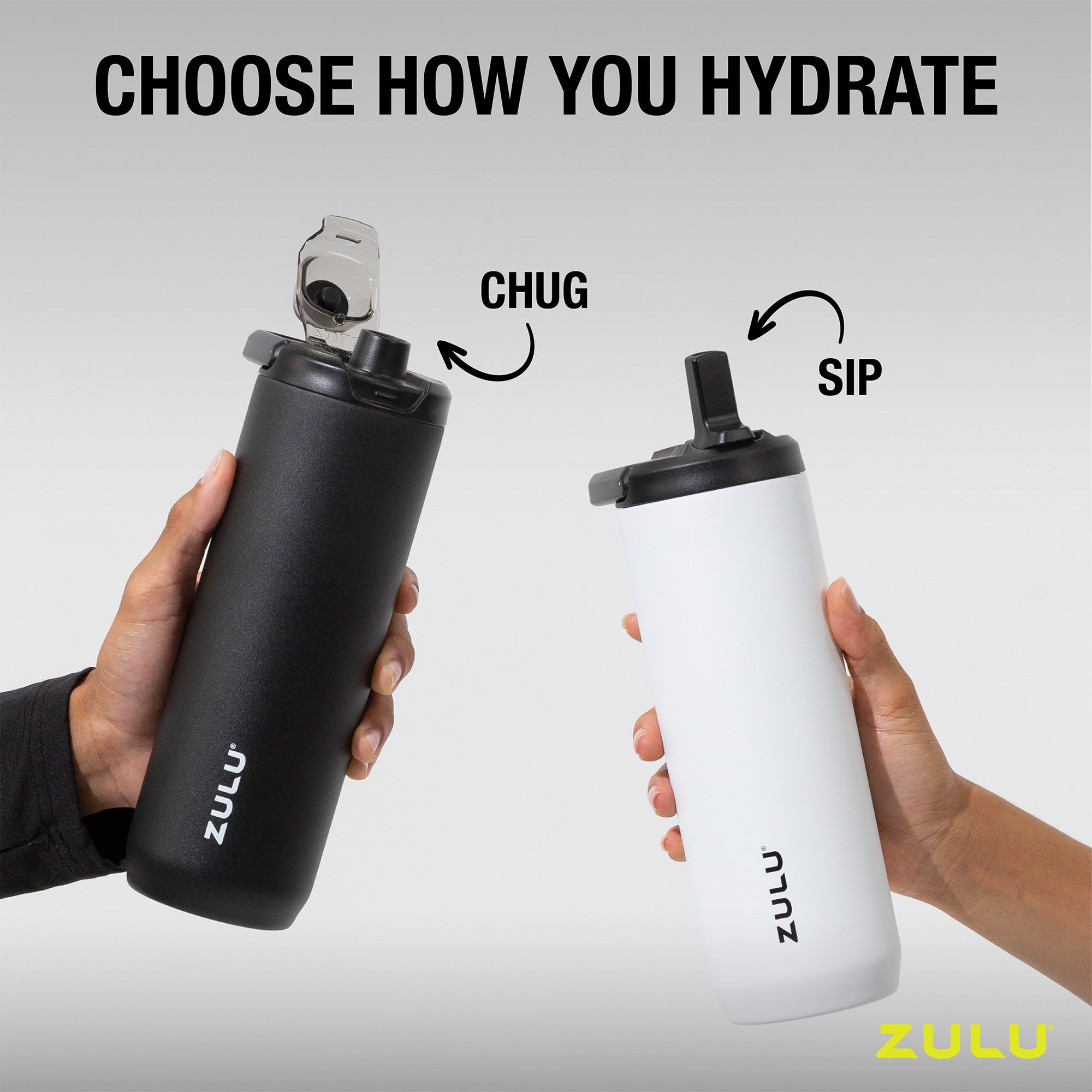 ZULU Base 18oz Kids Stainless Steel Water Bottle with 3 Lids- Straw, Chug, Twist | Double Walled and Vacuum Insulated Metal Thermos | Fits Car Cupholder, Built in Carry Loop, Dishwasher Safe, White