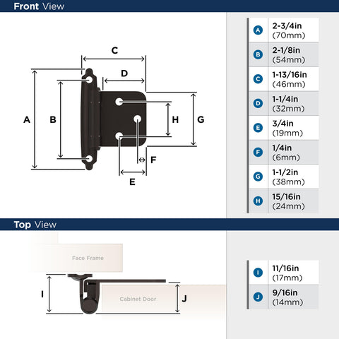 Amerock | Face Frame Cabinet Hinge | Variable Overlay 𝐇inge | Oil Rubbed Bronze | 2 Pack | Self-Closing 𝖧inge | Face Mount Ｈinge | Cabinet Door ᕼinge