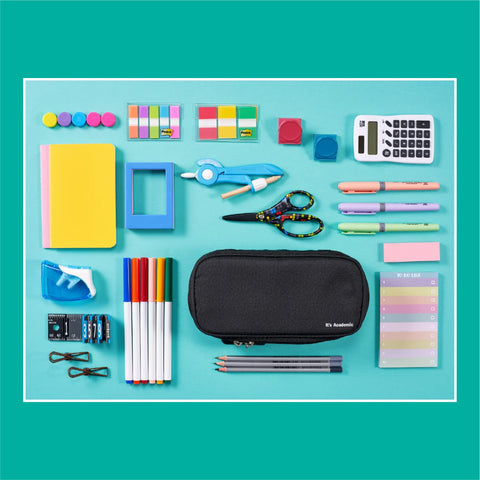 It's Academic Locking Pencil Case, for Office & School Supplies, Travel Organizer Bag, Compact, High Capacity, Light Weight, Black