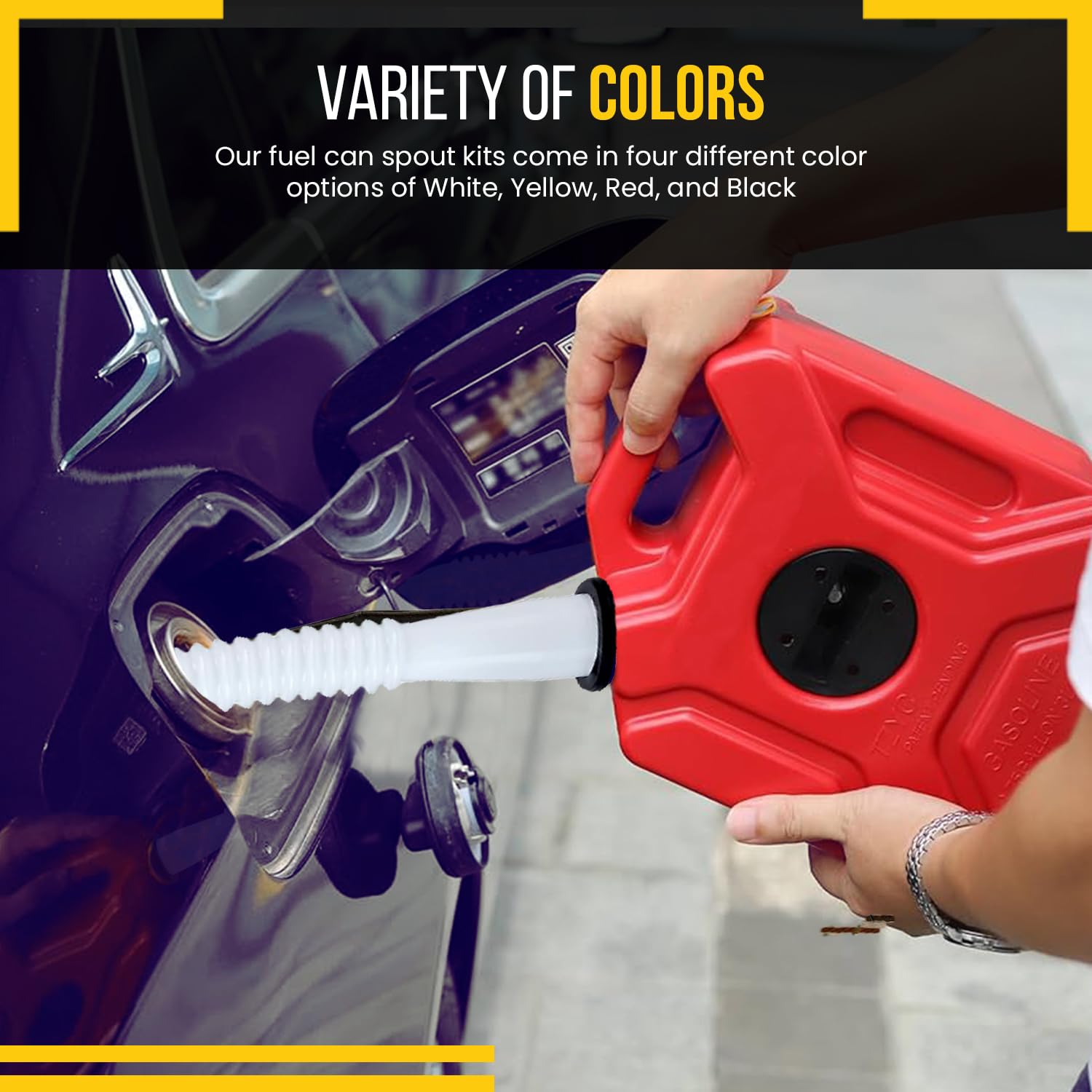 KP KOOL PRODUCTS Universal Gas Can Spout Replacement, Gas Can Nozzle with Gasket, Stopper, Collar Caps (Black and Yellow) & gas can vent caps, Pack of 3