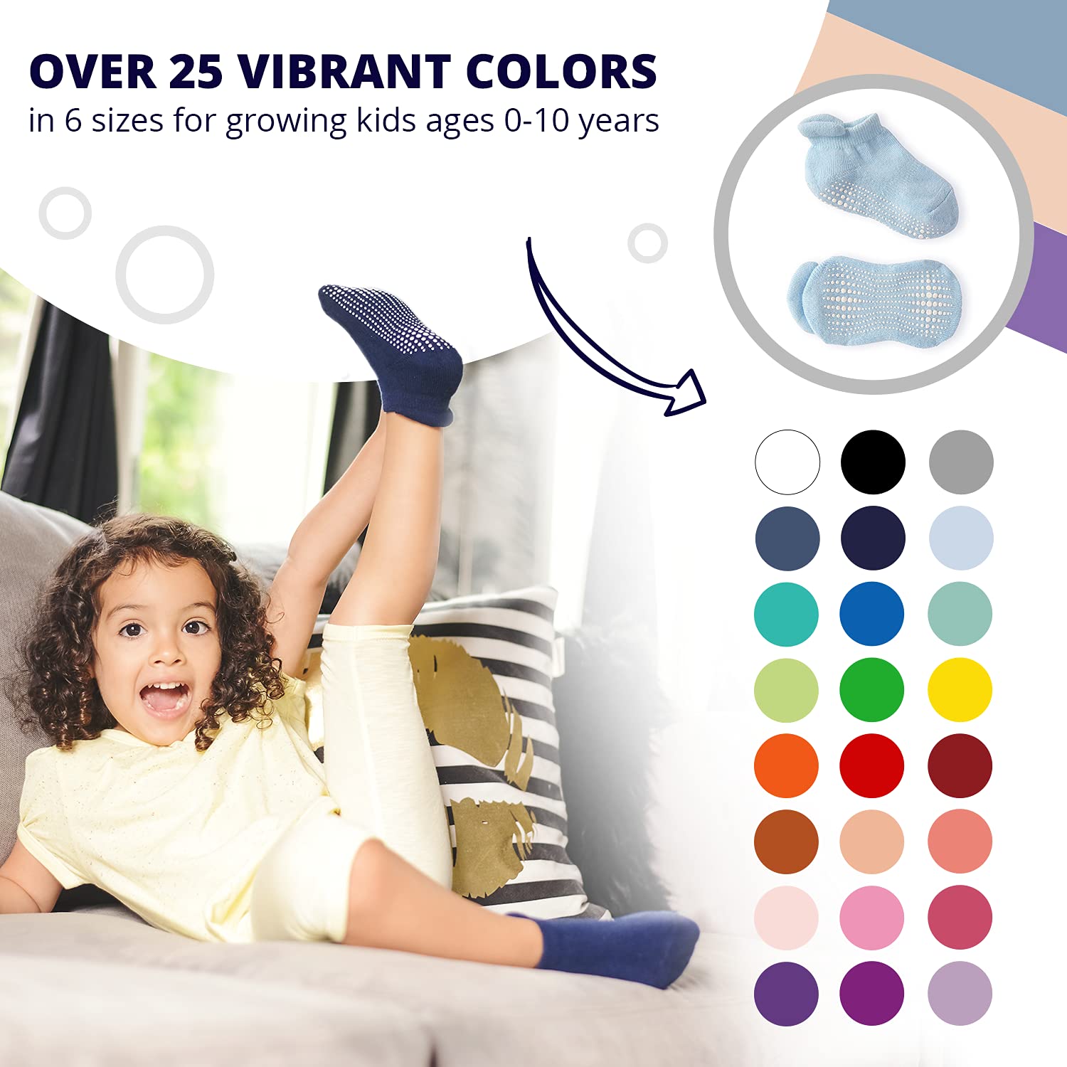 LA ACTIVE 6 Pairs Non Slip Grip Ankle Boys and Girls Socks with Non Skid for Babies Toddlers and Kids Back to School 0-10 Years