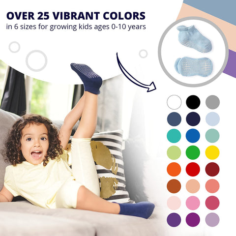 LA ACTIVE 6 Pairs Non Slip Grip Ankle Boys and Girls Socks with Non Skid for Babies Toddlers and Kids Back to School 0-10 Years