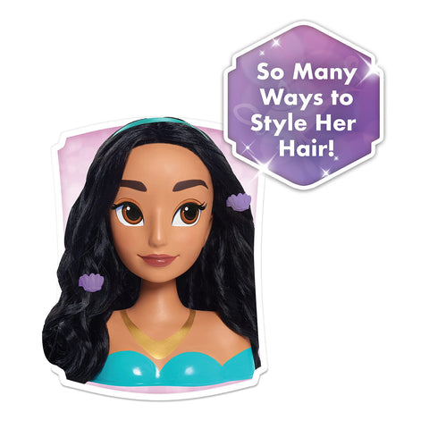 Disney Princess Jasmine Styling Head with Accessories, 14-pieces, Black Hair and Brown Eyes, Kids Toys for Ages 3 Up by Just Play