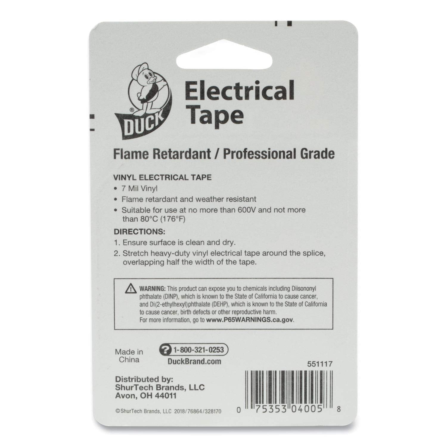 Duck Brand Professional Electrical Tape, 0.75-Inch by 66-Feet, Single Roll, Black (551117)