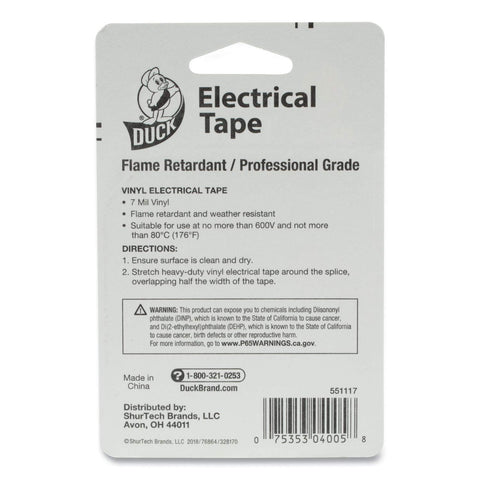 Duck Brand Professional Electrical Tape, 0.75-Inch by 66-Feet, Single Roll, Black (551117)