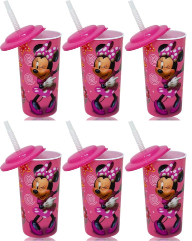 6-Pack Disney Minnie Mouse 16oz Reusable Sports Tumbler Drink Cups with Lids & Straws, Pink