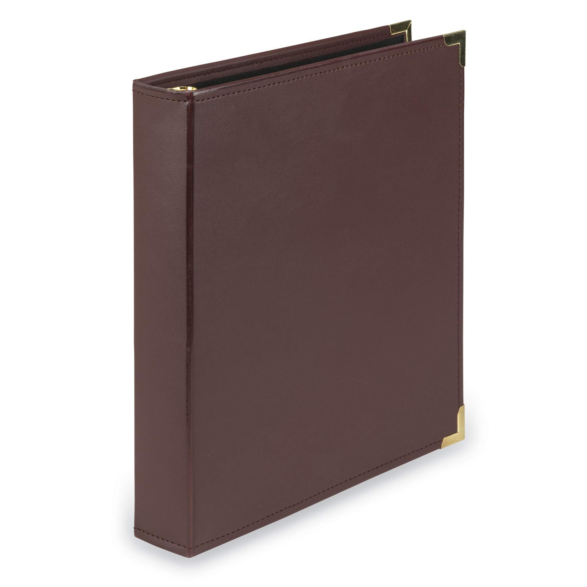 Samsill Classic Collection Leather 3 Ring Binder, Executive Presentation Portfolio, 1.5 Inch (Holds 325 Sheets), Brass Round Ring, Burgundy