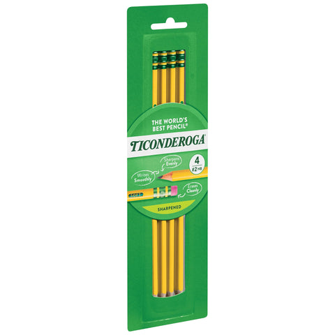 Ticonderoga Wood-Cased Pencils, Pre-Sharpened, 2 HB Soft, Yellow, 4 Count