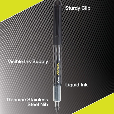Pilot Varsity Disposable Fountain Pens, Blue Ink, Medium Point, Pack of 6