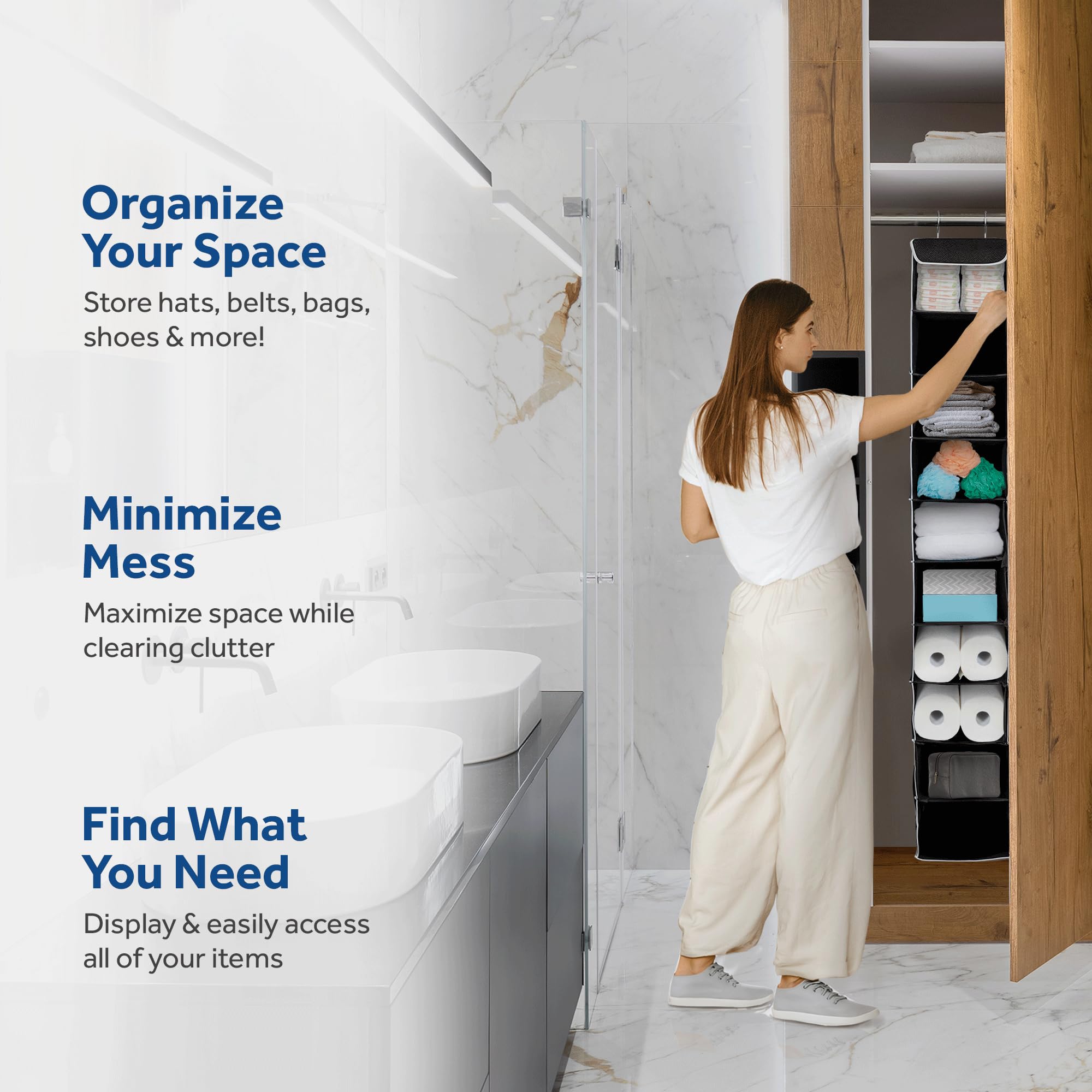 ZOBER Hanging Closet Organizer, 10-Shelf - Hanging Storage Organizer Shelves for Clothes, Towels, Toys - College Dorm Room, Nursery, & Home Closet