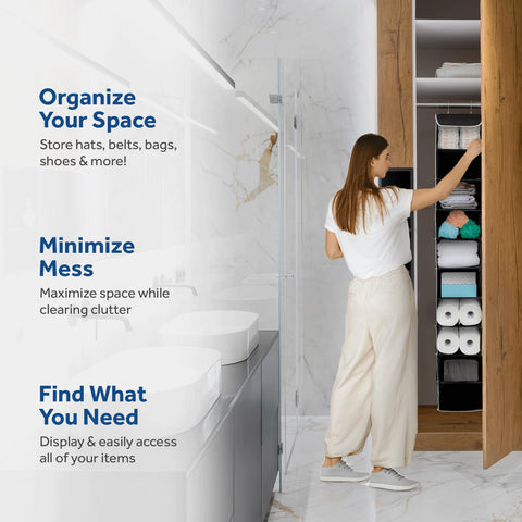 ZOBER Hanging Closet Organizer, 10-Shelf - Hanging Storage Organizer Shelves for Clothes, Towels, Toys - College Dorm Room, Nursery, & Home Closet