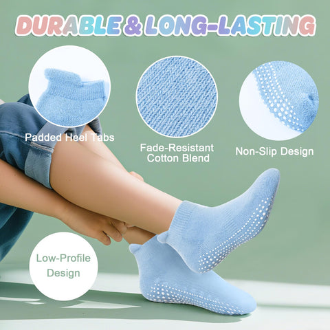 LA ACTIVE 6 Pairs Non Slip Grip Ankle Boys and Girls Socks with Non Skid for Babies Toddlers and Kids Back to School 0-10 Years