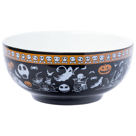 Silver Buffalo Disney Tim Burton's Nightmare Before Christmas Featuring Jack Skellington, Oogie Boogie, Sally, Dr. Finkelstein, Lock, Barrel, and Zero Ceramic Bowl with Color Changing Spoon, 28 Ounces