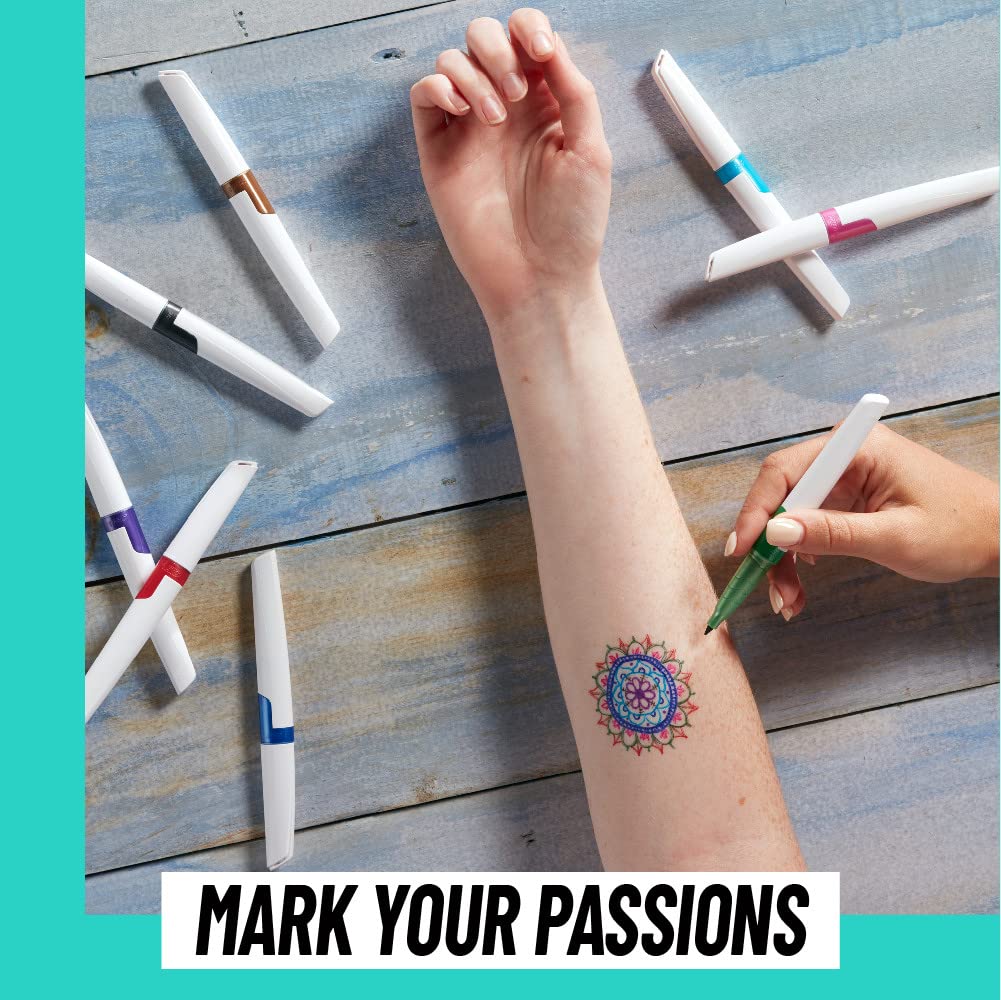 BIC BodyMark Temporary Tattoo Marker with Fine Tip, Mandala, Assorted Colors, Pack of 3 Markers + 3 Stencils - Amazon Vine