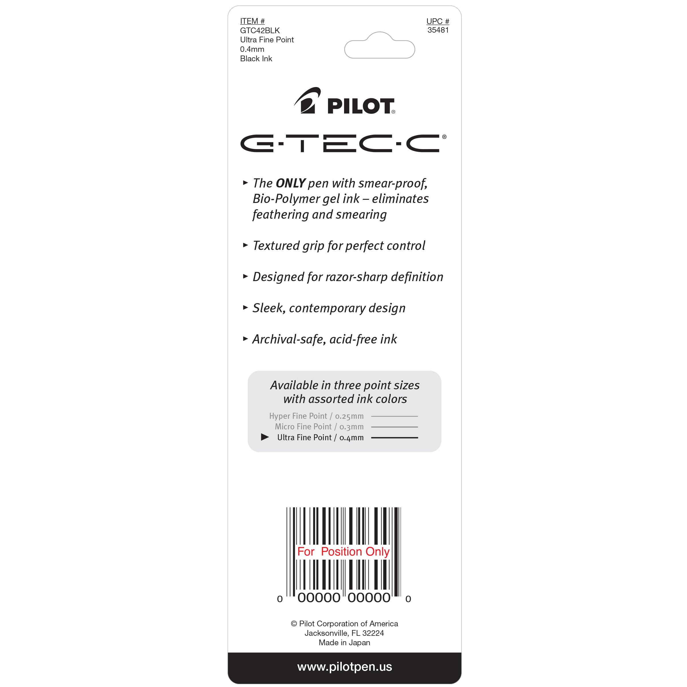 PILOT G-Tec-C Gel Ink Rolling Ball Pens, Ultra Fine Point (0.4mm), Black Ink, 2-Pack (35481)