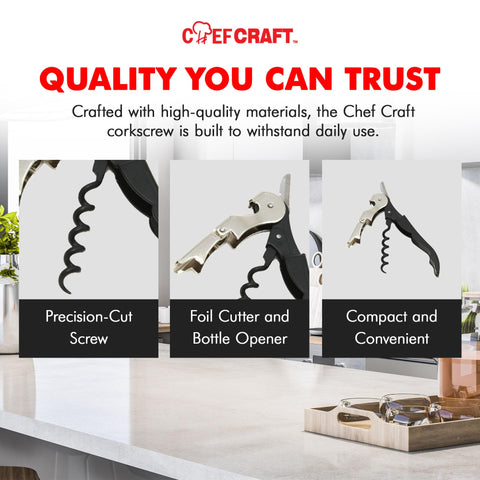 Chef Craft Select Waiters Corkscrew with Foil Cutter and Bottle Opener, 5 inches in Length, Stainless Steel/Black