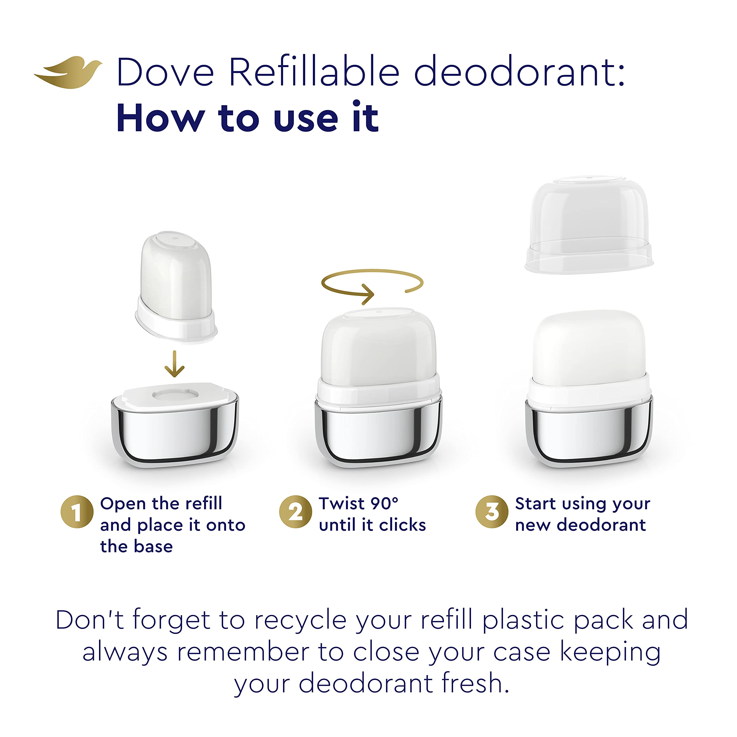Dove Refillable Deodorant Starter Kit 0% Aluminum Coconut & Pink Jasmine Aluminum Free Deodorant 1.13 oz